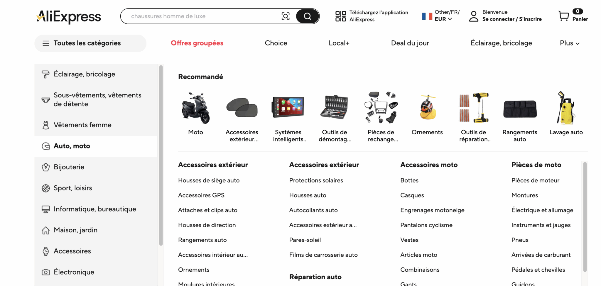 Méga menu AliExpress